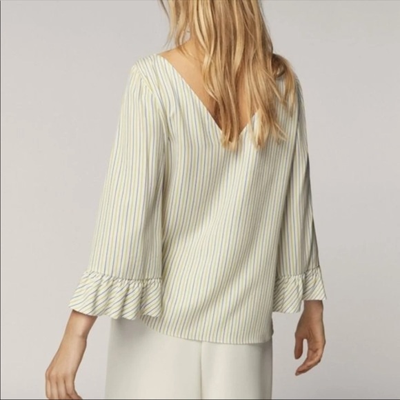 Massimo Dutti V Back Striped Bell Sleeve Top 6 NWT - Picture 2 of 13
